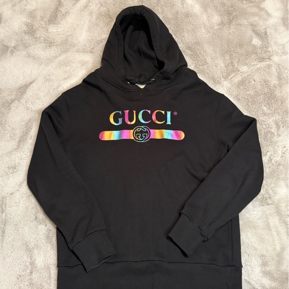 Gucci Other - Gucci Black Hoodie with Multicolor Logo
